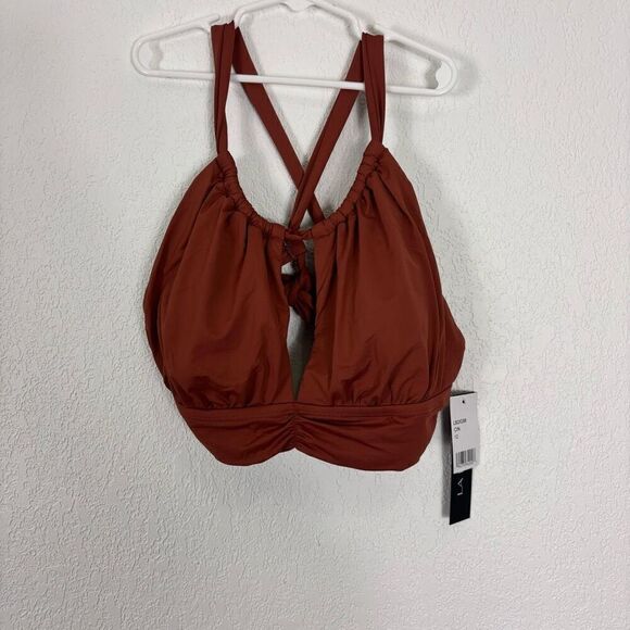 NWT La Blanca Cinnamon Colored Keyhole Front Opening Criss Cross Back Swimsuit T - Picture 1 of 6